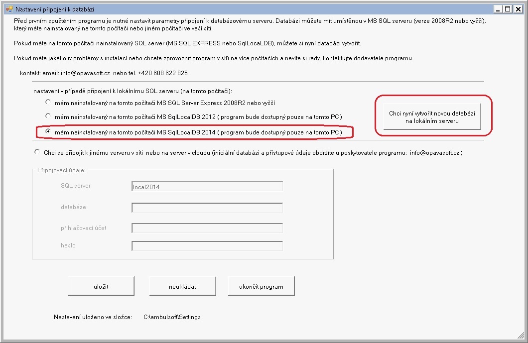 Vytvoření databáze na lokálním serveru